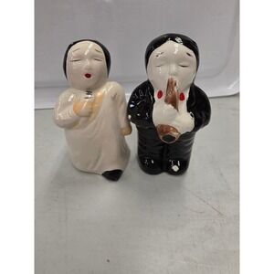 Vintage Style Ceramic Musician Salt and Pepper Shakers Singer Saxophone Set